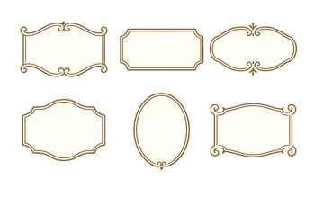 Six ornate vintage frames and decorative labels with elegant scrollwork borders