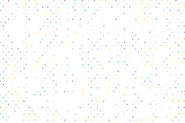 Colorful confetti dots scattered on a clean white background pattern