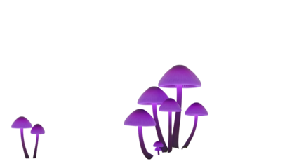 Illustration of Glowing Purple Mushrooms on Transparent Background with Soft Lighting and Dark Mysterious Atmosphere