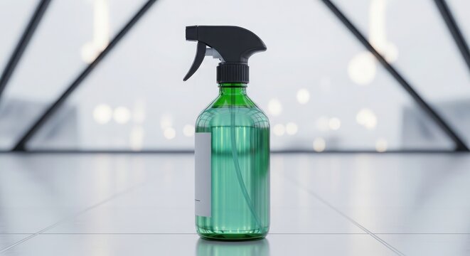 Green spray bottle filled with cleaning fluid isolated PNG with Transparent Background