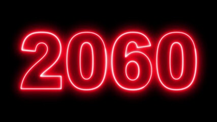 Neon upcoming new year 2060 animated. Symbolizes future progress new year goals business plans. Christmas and happy new year celebration concept. 2060 neon line text animated.