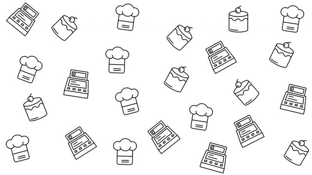 Line drawings featuring chef hats, cakes, and cash registers. Perfect for bakery logos, foodthemed designs, and restaurant menus.