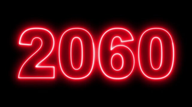 Neon upcoming new year 2060 animated. Symbolizes future progress new year goals business plans. Christmas and happy new year celebration concept. 2060 neon line text animated.