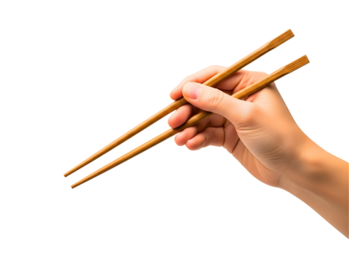 Hand holding chopsticks isolated on transparent background - Powered by Adobe