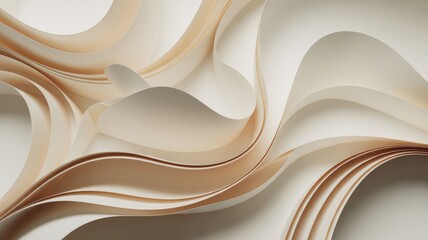 Curved flowing abstract paper layers texture in soft beige tones