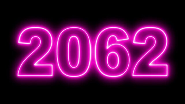 Neon upcoming new year 2062 animated. Symbolizes future progress new year goals business plans. Christmas and happy new year celebration concept. 2062 neon line text animated.