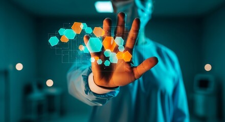 Innovative futuristic hologram technology interface for digital interaction and data analysis in advanced scientific research