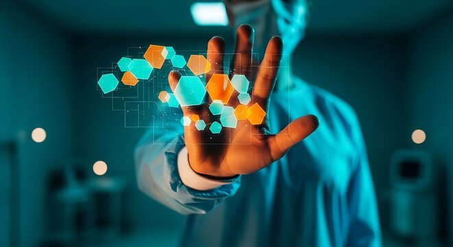 Innovative futuristic hologram technology interface for digital interaction and data analysis in advanced scientific research