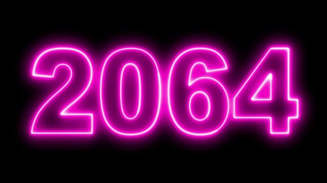 Neon upcoming new year 2064 animated. Symbolizes future progress new year goals business plans. Christmas and happy new year celebration concept. 2064 neon line text animated.