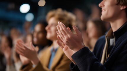 Hands clapping as final sale is announced, capturing emotion of victory and competition among bidders — concept of celebration, human connection, and the thrill of success in live auctions.