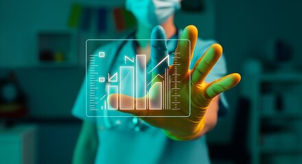 Healthcare Progress A Doctor's Touch on Growth Charts and Medical Advancements with data visualization
