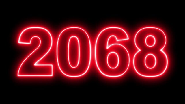 Neon upcoming new year 2068 animated. Symbolizes future progress new year goals business plans. Christmas and happy new year celebration concept. 2068 neon line text animated.
