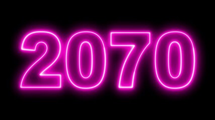 Neon upcoming new year 2070 animated. Symbolizes future progress new year goals business plans. Christmas and happy new year celebration concept. 2070 neon line text animated.
