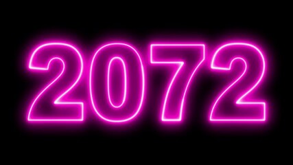 Neon upcoming new year 2072 animated. Symbolizes future progress new year goals business plans. Christmas and happy new year celebration concept. 2072 neon line text animated.