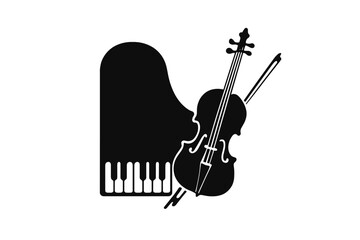 Striking black and white silhouettes of a grand piano and violin for classical music © Alan
