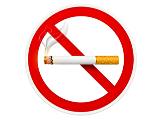 No smoking sign with cigarette and smoke isolated on transparent background