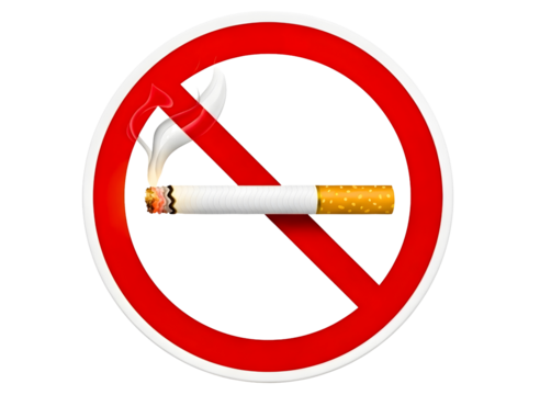No smoking sign with cigarette and smoke isolated on transparent background