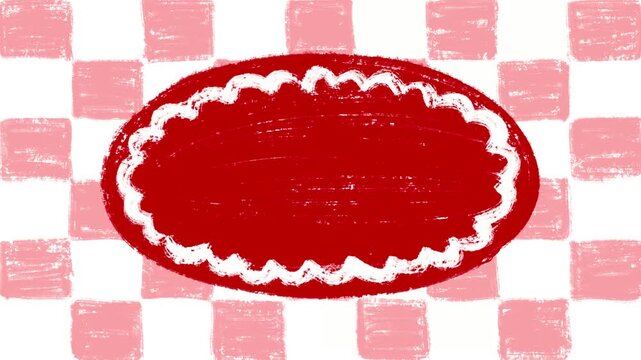 Aesthetic cute wavy banner in red and pink checkered background hand drawn chalk crayon textured. Vintage checkered background 4K resolution video.