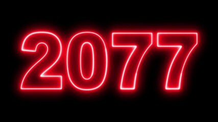 Neon upcoming new year 2077 animated. Symbolizes future progress new year goals business plans. Christmas and happy new year celebration concept. 2077 neon line text animated.