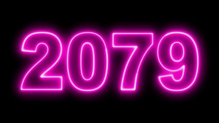 Neon upcoming new year 2079 animated. Symbolizes future progress new year goals business plans. Christmas and happy new year celebration concept. 2079 neon line text animated.