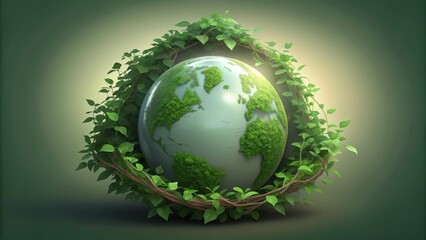 Globe Surrounded by Soft Green Vines in Natural and Serene Setting