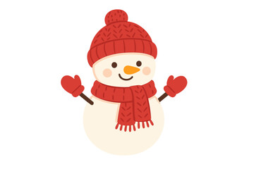 Cheerful smiling snowman wearing red knitted hat scarf and mittens for winter holidays