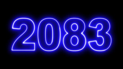 Neon upcoming new year 2083 animated. Symbolizes future progress new year goals business plans. Christmas and happy new year celebration concept. 2083 neon line text animated.