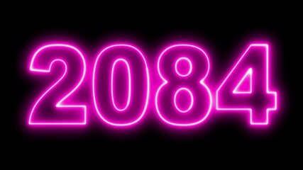Neon upcoming new year 2084 animated. Symbolizes future progress new year goals business plans. Christmas and happy new year celebration concept. 2084 neon line text animated.
