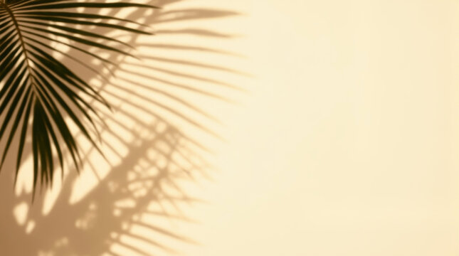 background with blurred foliage shadow on wall and palm leaves