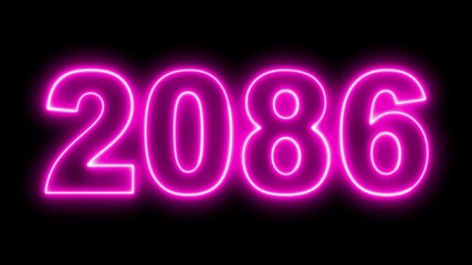 Neon upcoming new year 2086 animated. Symbolizes future progress new year goals business plans. Christmas and happy new year celebration concept. 2086 neon line text animated.