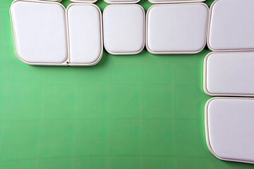 A pattern of white rounded rectangles arranged on a green textured background.