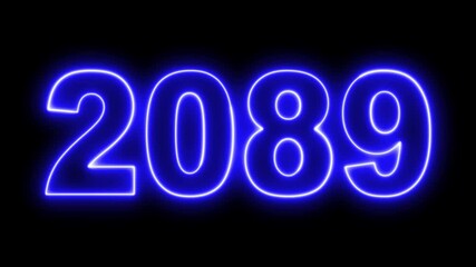 Neon upcoming new year 2089 animated. Symbolizes future progress new year goals business plans. Christmas and happy new year celebration concept. 2089 neon line text animated.