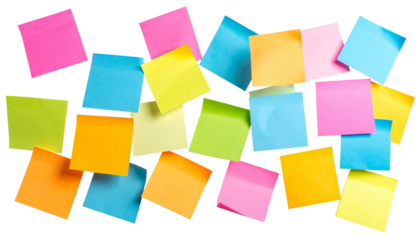 flying colorful sticky notes Pages isolated on white transparent background