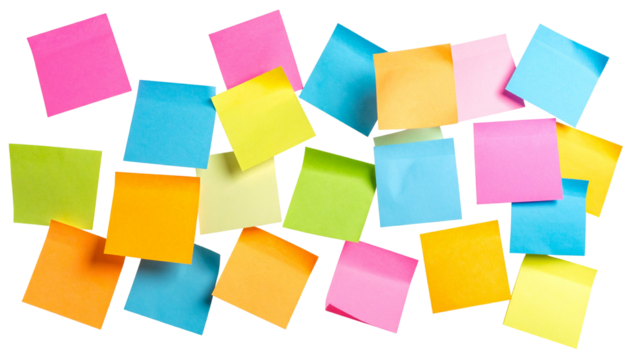 flying colorful sticky notes Pages isolated on white transparent background