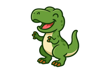 Adorable smiling green Tyrannosaurus Rex cartoon mascot isolated on white