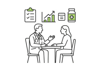 Healthcare professional meeting with a patient to discuss diagnosis, treatment, and medical records