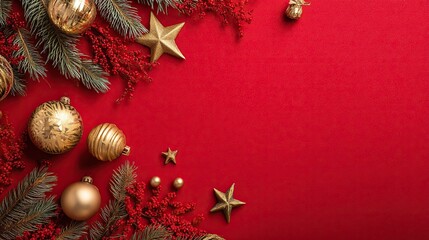 Christmas holiday scene featuring red and gold decorations, perfect for Christmas cards, New Year's Eve parties, and festive celebrations.