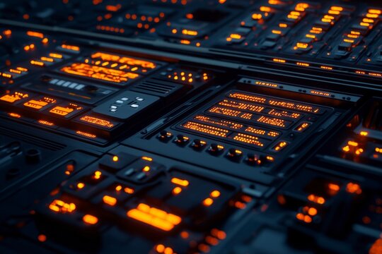 Collection of orange and black computer parts on a white background for technology enthusiasts