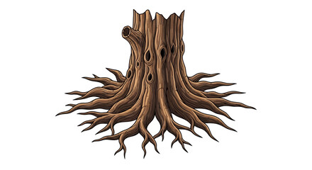 Rooted Majesty: A Majestic Tree Trunk Illustration with Sprawling Roots