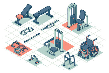 Diverse isometric fitness equipment and physical therapy rehabilitation tools