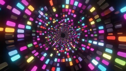 A futuristic tunnel of glowing, colorful, rectangular neon lights. - Powered by Adobe