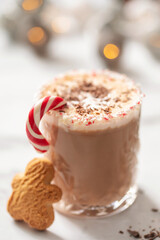 Naughty Elf Cocktail. Festive drink  of peppermint schnapps with  chocolate liqueur and cream