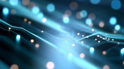 Bright lights and circuits create a futuristic look in digital technology scene