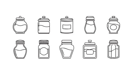 Collection of ten different spice jar and bottle outlines in a silhouette style © arif