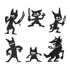 HALLOWEEN BLACK AND WHITE VECTOR GRAPHICS OF AN ANGRY WOLF ZOMBIE DESIGN