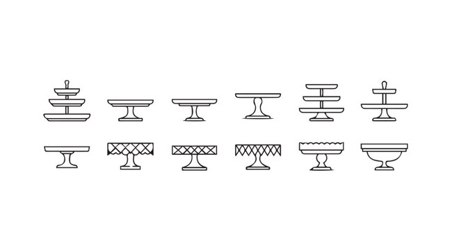 Collection of various cake stand silhouettes for desserts and pastries silhouette