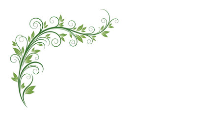 Obraz premium Elegant Green Floral Vine with Swirls - Decorative Corner Flourish Vector Illustration 