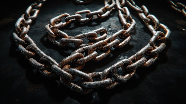 Close up view of rusty metal chains with heavy links