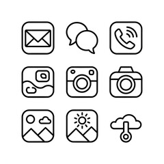 Social Media Icons Set - Communication, Photography, Nature, Cloud, Image, Phone, Chat, Mail
