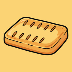 Cartoon illustration of a golden-brown rectangular biscuit or pastry with two rows of oval perforations on a plain yellow background.